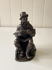 Vintage Bronze Resin Angler Fisherman Figurine Ornament