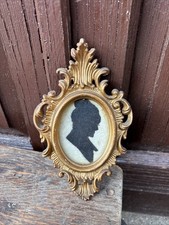 Vintage Cameo / Silhouette Picture Made From Wool In A Ornate Frame Unique Rare