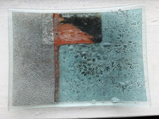 Abstract Art Decorative Glass Plate Grey Blue 153mm x 208mm