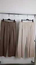 M&S Women's 2pcs Bundle Trousers Size 16 Long Beige Pleat Front Wide Leg New F2