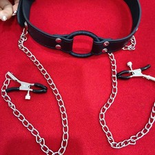 Open Mouth Oral Ring Gag Breast Clamps Chain Integrated Clamps for Couples Slave