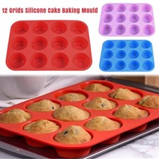 12 SILICONE LARGE MUFFIN YORKSHIRE PUDDING MOULD BAKEWARE CUP BAKING TRAY 1/2x