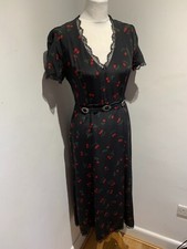 The Kooples cherry midi Dress Size 3 UK 12 VGC A line silk pattern print black