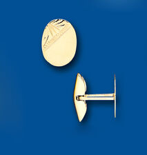 Gold Cufflinks Oval Solid Yellow Gold Half Engraved British Made Hallmarked