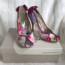 Bourne Shoes Size 4 EUR 37 Pink Floral Peep Toe Wedding Occasion Party Heels