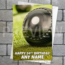 Bowls birthday card. 5x7 inches. Sport. Green Bowls. Personalised plus envelope.