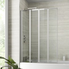 Bathroom 4 Panel Folding Bath Shower Screen Chrome 1000mm Reversible 4mm Glass