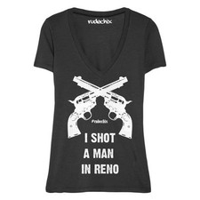 Cash I SHOT A man In RENO BLACK V-Neck Top Black Song Pistils L & PLUS SIZE 3X