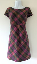 Ladies Hobbs NW3 Autumn/Winter Pink Wool Check Semi Fitted Dress Size UK 14