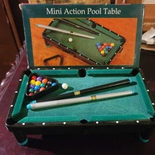 Mini Action Pool Table Tabletop Billiards Balls Cue Sticks Fun Game