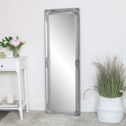 Tall slim silver wall mirror