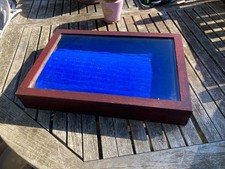 SMALL VINTAGE WOOD TABLE TOP GLAZED DISPLAY CABINET 47 x 33 x 7cms well made