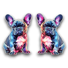 2x Small Cute French Bulldog Puppy Dog Watercolour Vinyl Sticker Decal 65x45mm