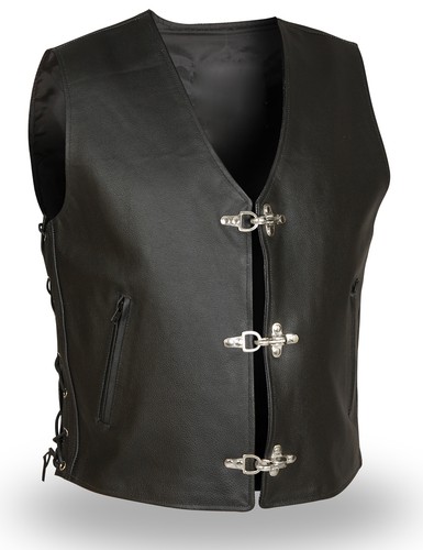 Leather vest cowl motorcycle - leather,