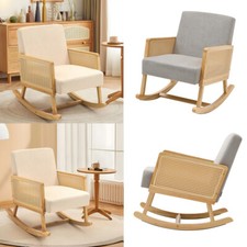 Comfy Mid Back Rocker Armchair Wood Frame Soft Sofa Rocking Glider Chair Balcony