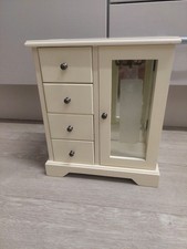 Vintage Armoire Jewellery Box Wardrobe Cream Revolving Necklace Hanger Drawers 