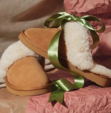 RADLEY BROWN SUEDE SHEARLING CUFF MULE SLIPPERS SIZE 4 37 NEW!!!