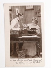 Comic Office Romance Flirting Couple Yost Typewriter c1910 Postcard
