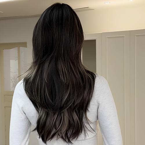 Black layered synthetic hair - synthetic,