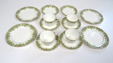 VINTAGE AYNSLEY CERAMIC 4 X TRIOS 2 EXTRA SAUCERS GREEN PINK  1910S *SEE DESC*