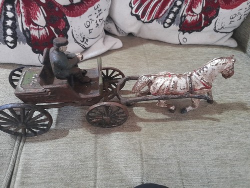Toy cast iron horse - cast, cart