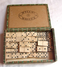 Antique bovine bone dominoes double 9s hand carved POW? - 55 tiles 3x1.5cms