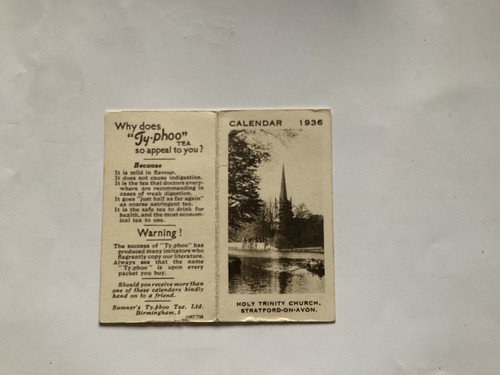 Typhoo tea calendar 1936 - typhoo, -calendar