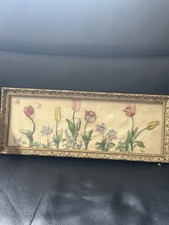Antique Victorian Hand-Embroidered Silk Panel – Floral Tulip Needlework
