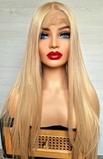 Pale Golden Blonde Strawberry Blonde Long Synthetic Lace Front Wig Bleach Golden