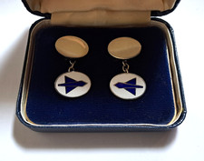 Vintage 1972 silver & enamel cuff links. Futuristic delta wing aircraft design.