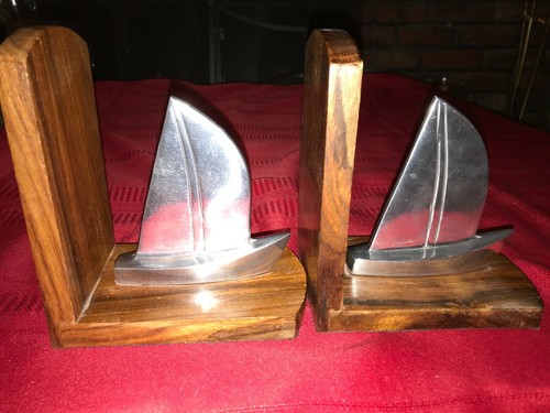 Wood silver metal sailboat - wood, &