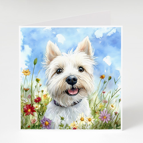 Westie with wildflowers card