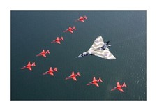 AVRO Vulcan Bomber with Red Arrows A4 picture poster Choice of frame.