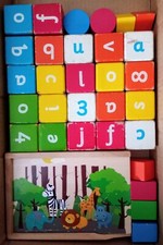 Playtime Junior 2 Sided Animal Dominos 15 Pieces And 30 Wooden Play Blocks