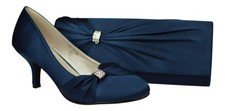 LADIES NAVY BLUE SATIN LOW 