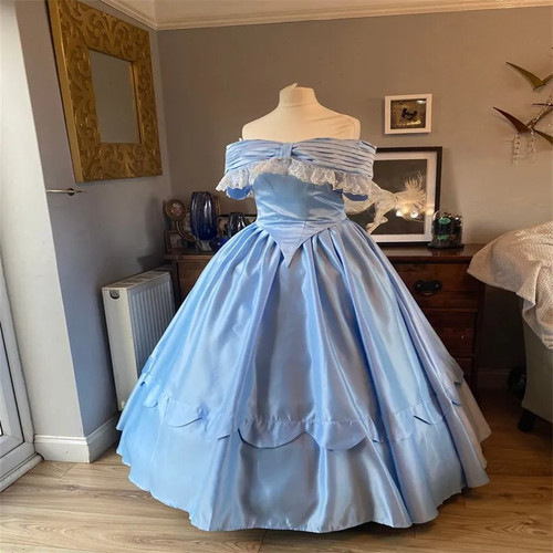 Light blue off shoulder - light, satin
