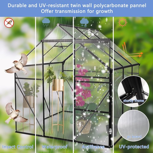 6x6ft polycarbonate greenhouse - 6x6ft,