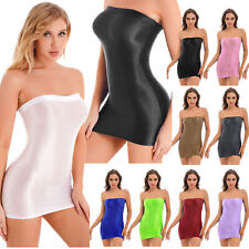 Women Oil Glossy Transparent Sheer Micro Mini Dress Bodycon Tight Pencil UK
