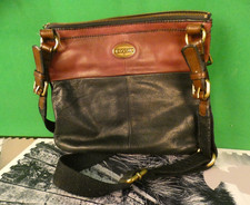 vintage Fossil Explorer Crossbody bag, black and espresso brown leather