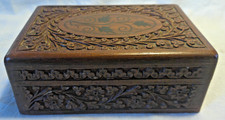 Vintage Carved Wooden Indian Box Flowers Leaves Decorative Hinged Lid Stunning