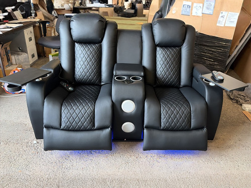 Black leather power recliner - black, 2