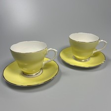 4 x Duchess Tea Trios Cups Saucers & Side Plates Set Yellow Band White Gold Rim