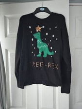 Dorothy Perkins Womens Black Green Jumper Tree Rex Christmas size 12