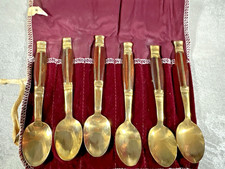 Vintage Demi Brass Spoons In Velvet Pouch Set Made in Thailand Set of 6 VGC
