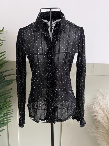 Sheer black polka dot - black, frilled