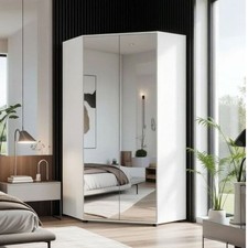 Corner Wardrobe White Mirrored