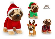 Christmas Pug Soft Toy Plush 25cm Standing ELF SANTA RUDOLPH PUDDING - Keel