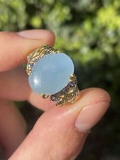 Silver Large Cabochon Aquamarine & Tanzanite Ring 7.8 Grams