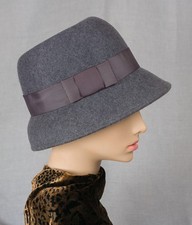 M&S smart grey pure wool felt hat leopard trim. 22 3/4".