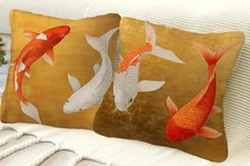 Beautiful Koi Carp Cushion Covers Set of 2 - Japanese Koi  18 x 18 Inches - NEW